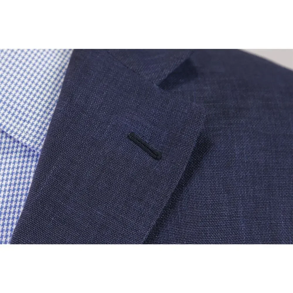 Trillon by Belvest Blue Wool Linen Silk Patch Pocket 3/2 Roll Blazer Jacket 44R